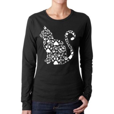 LA Pop Art Cat Claws - Women's Word Art Long Sleeve T-Shirt, Black, 3XL