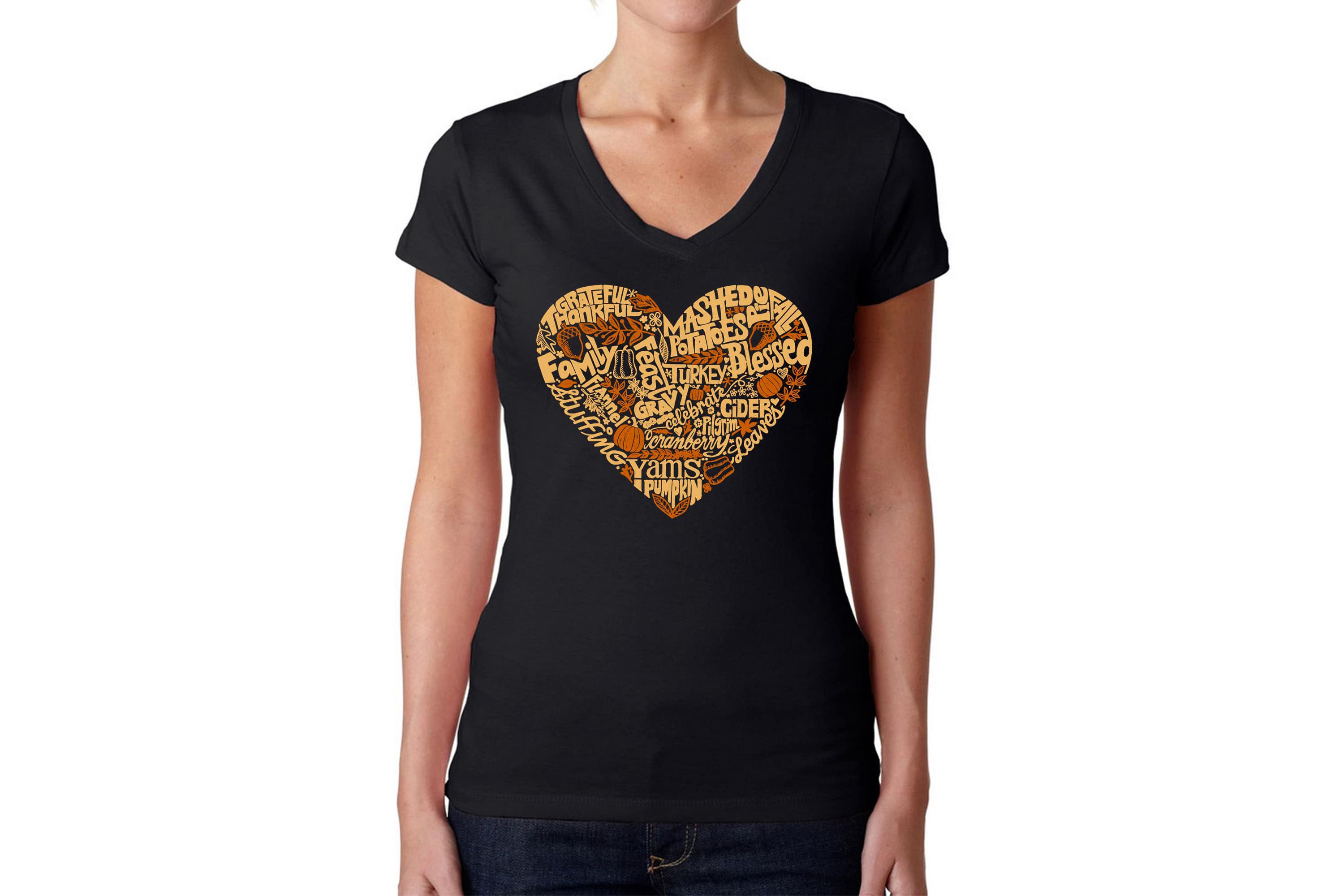 Thanksgiving Heart - Womens Word Art V-Neck T-Shirt