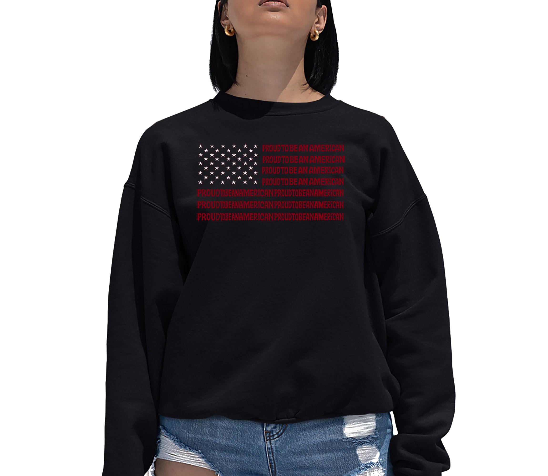 Proud To Be An American - Womens Word Art Crewneck Sweatshirt