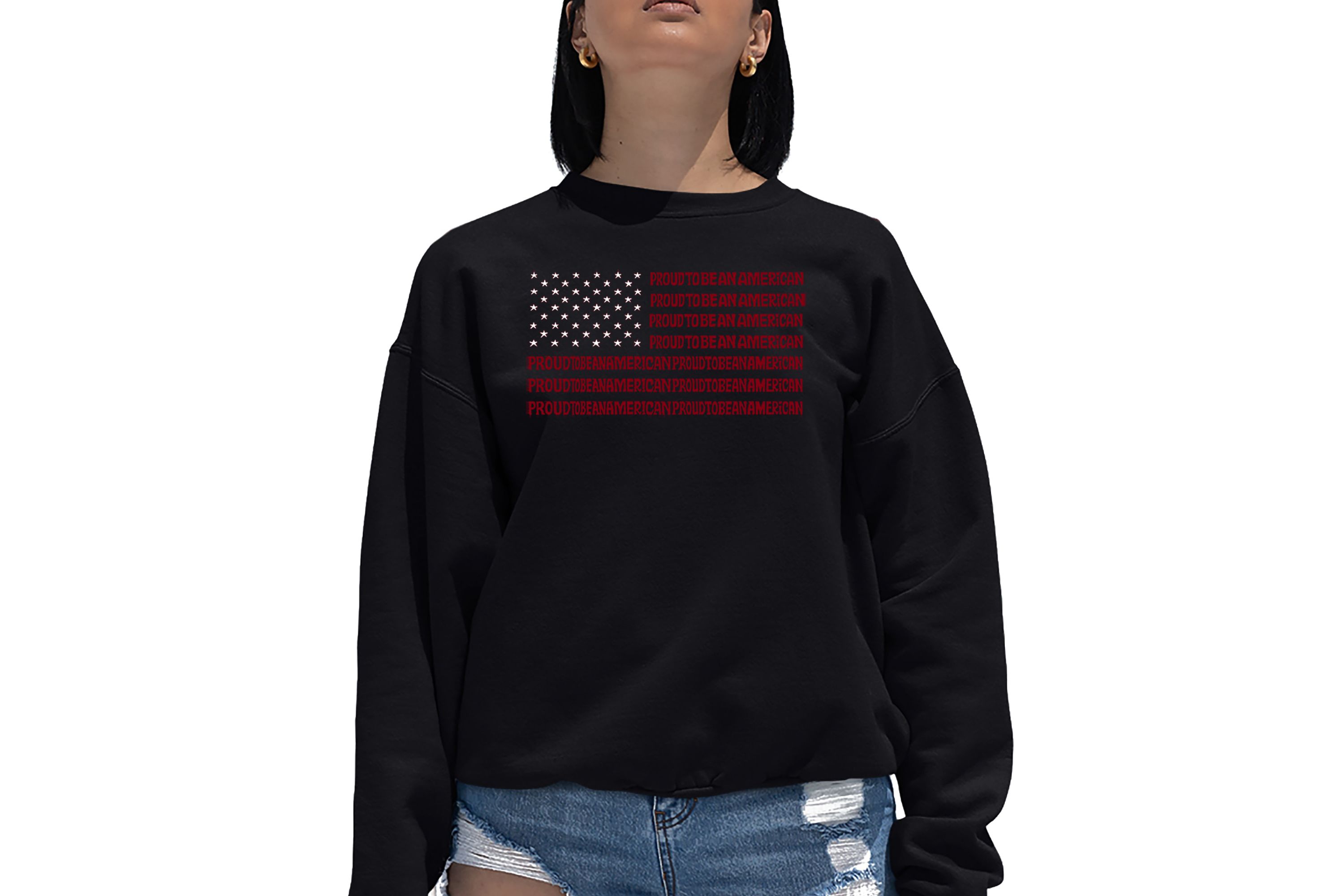 Proud To Be An American - Womens Word Art Crewneck Sweatshirt