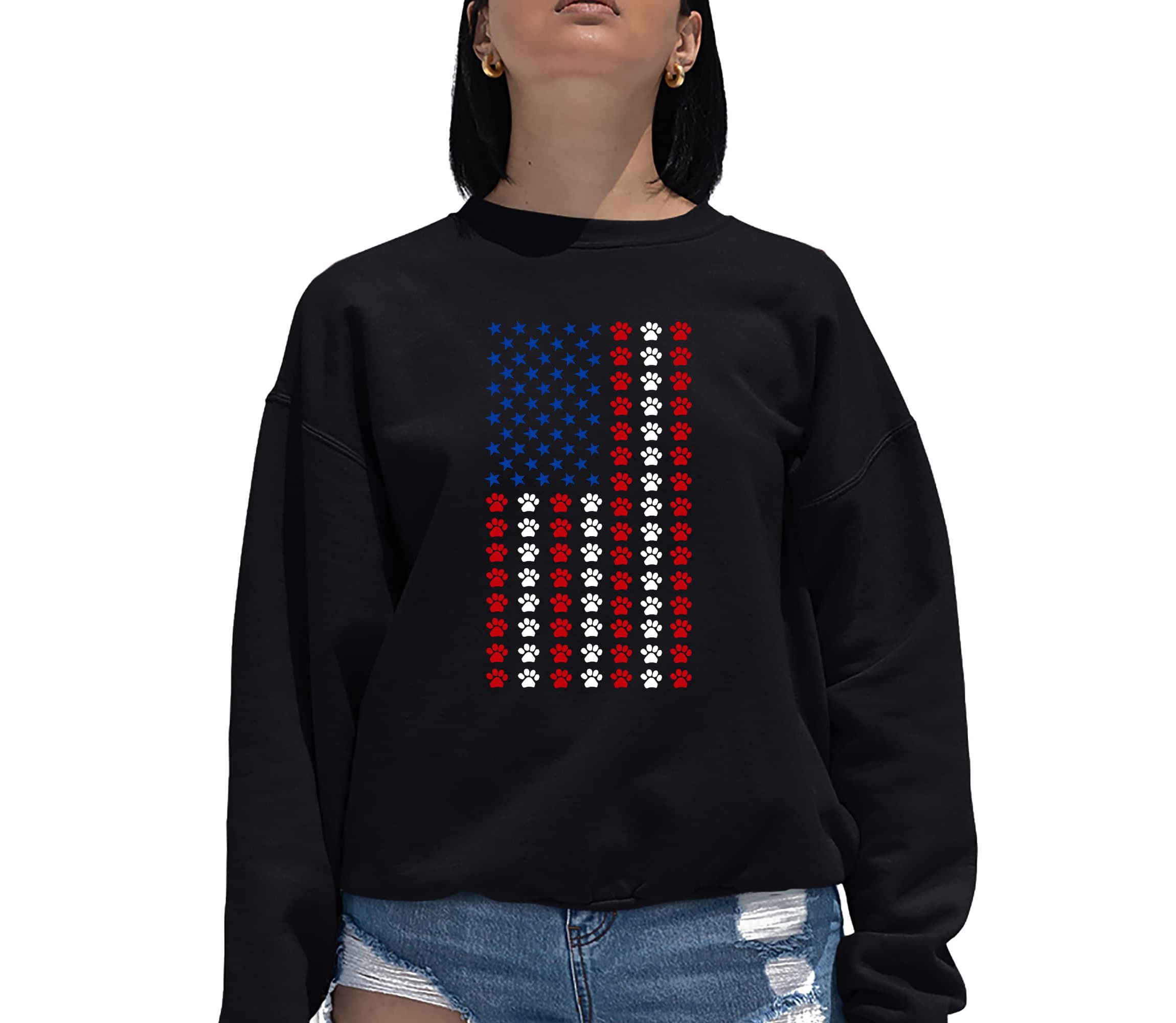 Paws Flag - Womens Word Art Crewneck Sweatshirt