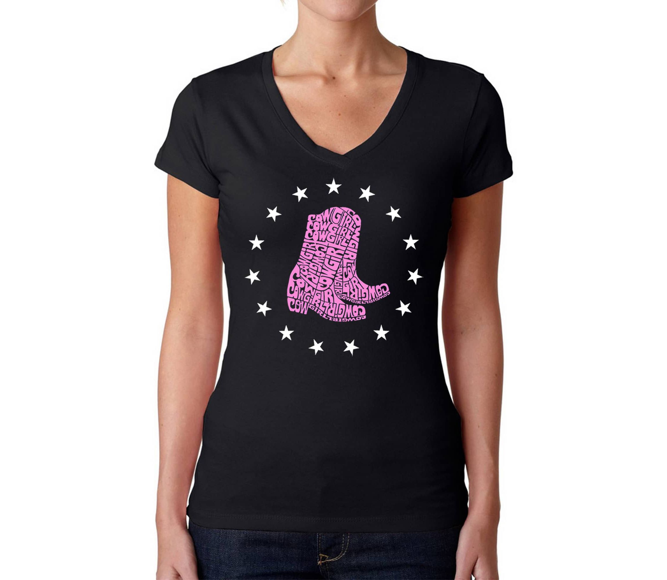 Cowgirl Boots - Womens Word Art V-Neck T-Shirt