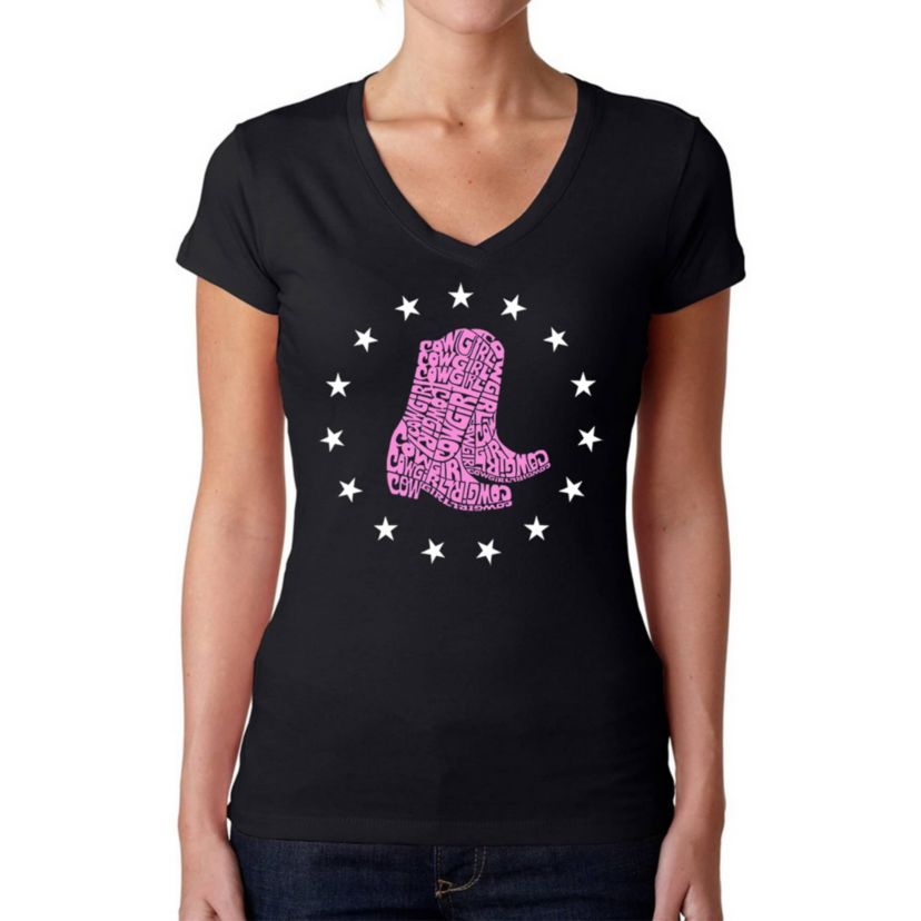 Cowgirl Boots - Womens Word Art V-Neck T-Shirt