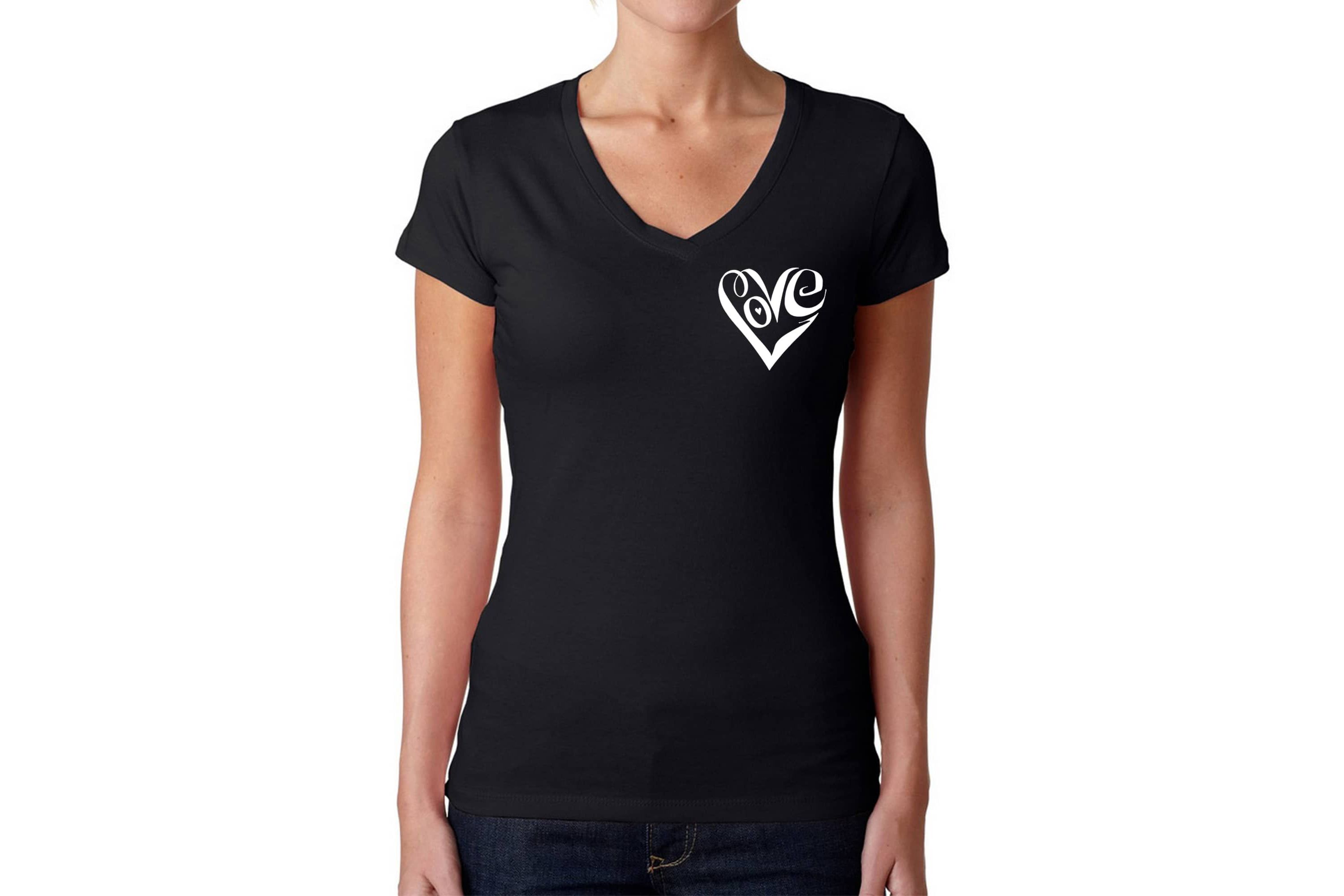 Script Heart - Womens Word Art V-Neck T-Shirt