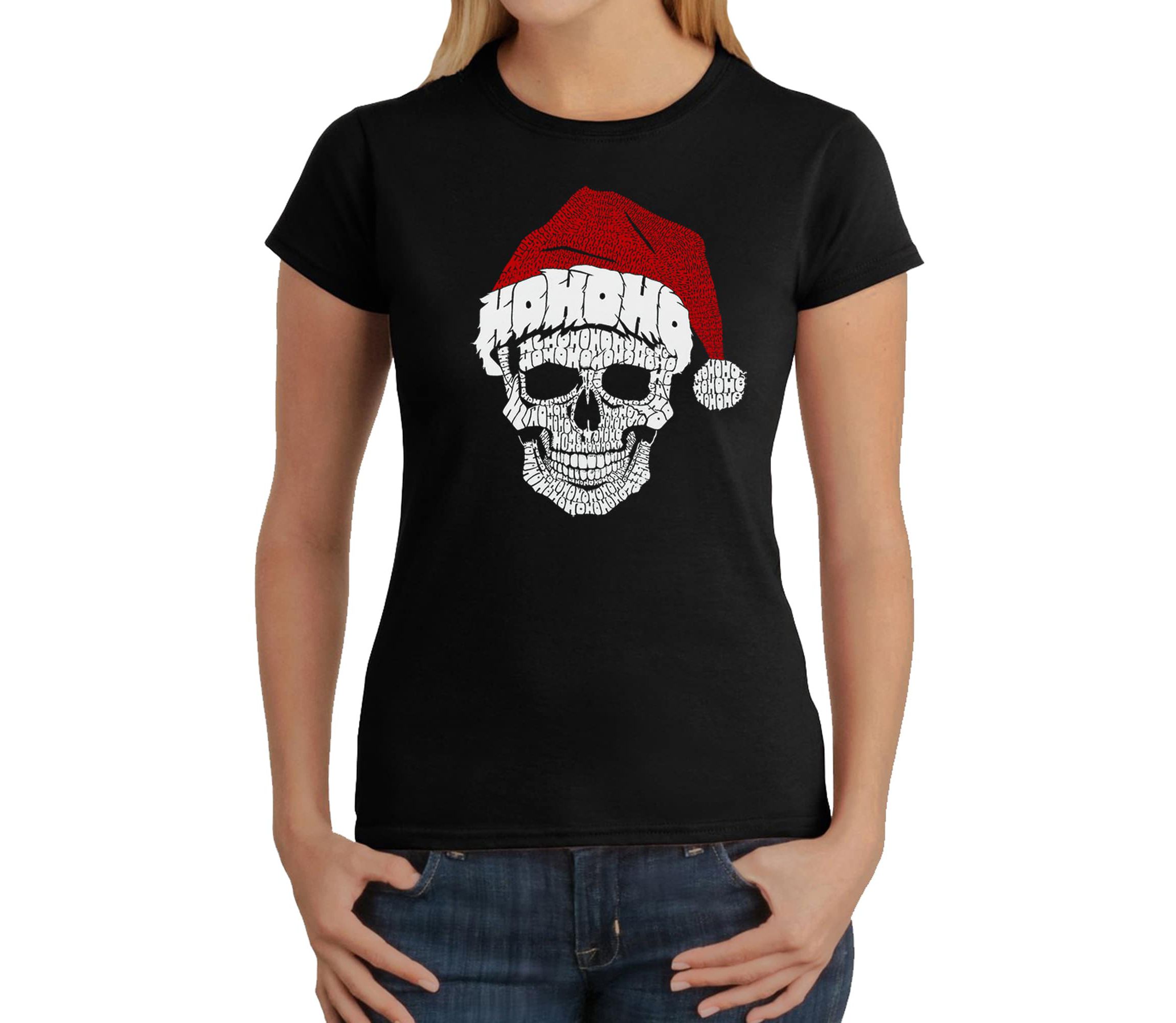 Santa Skull - Womens Word Art T-Shirt