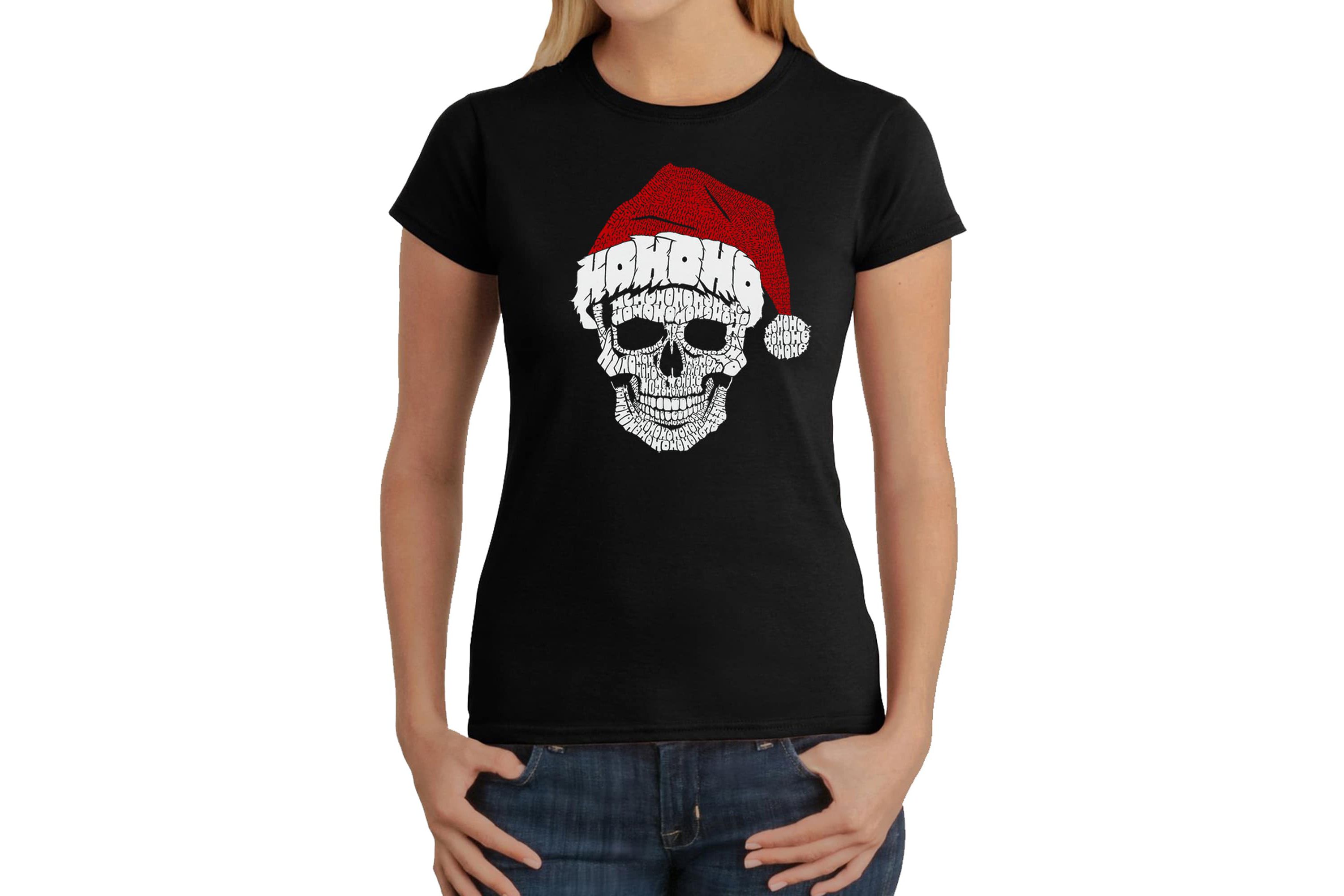 Santa Skull - Womens Word Art T-Shirt