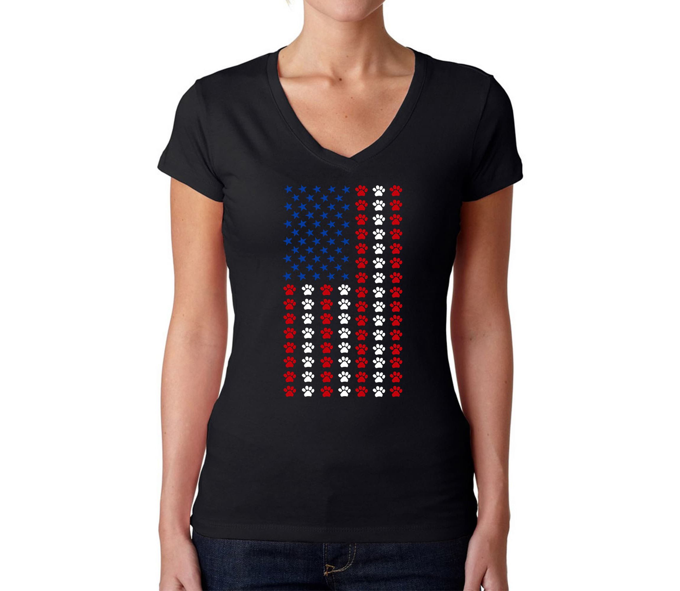 Paws Flag - Womens Word Art V-Neck T-Shirt
