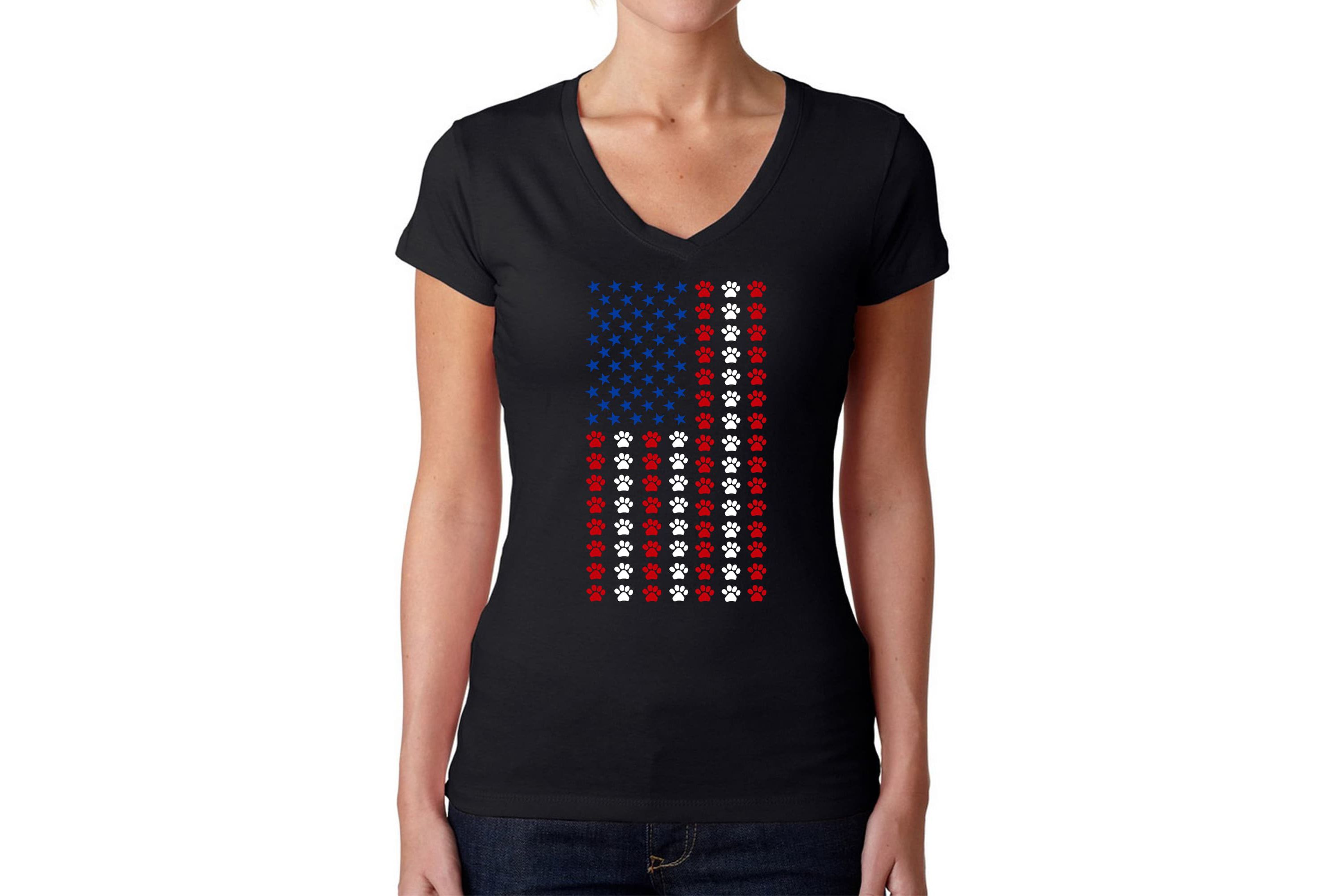 Paws Flag - Womens Word Art V-Neck T-Shirt