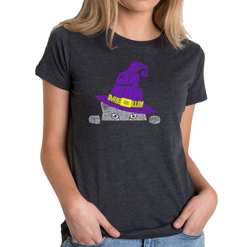 Peeking Witch Cat - Womens Premium Blend Word Art T-Shirt