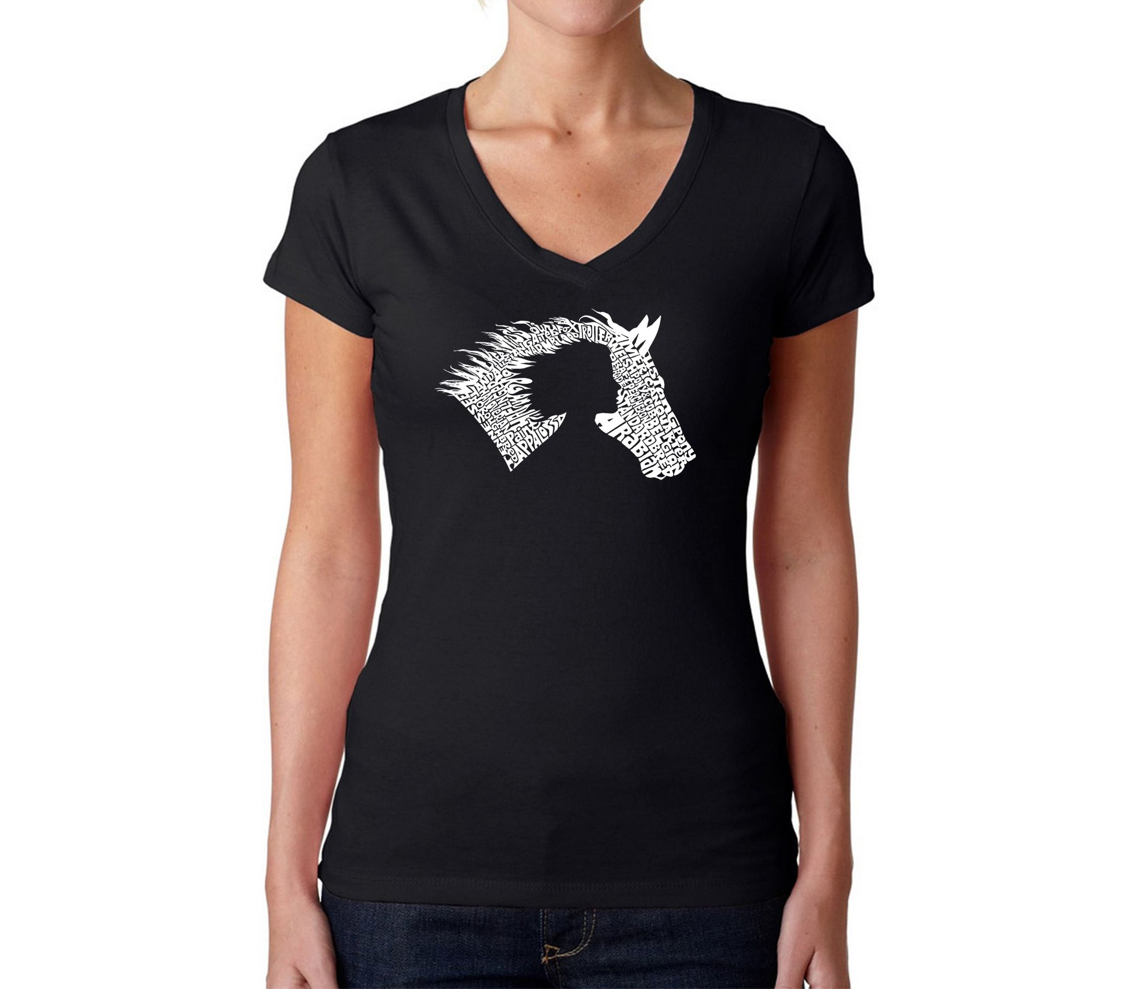 Girl Horse - Womens Word Art V-Neck T-Shirt