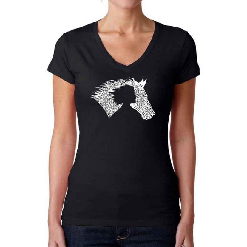 Girl Horse - Womens Word Art V-Neck T-Shirt