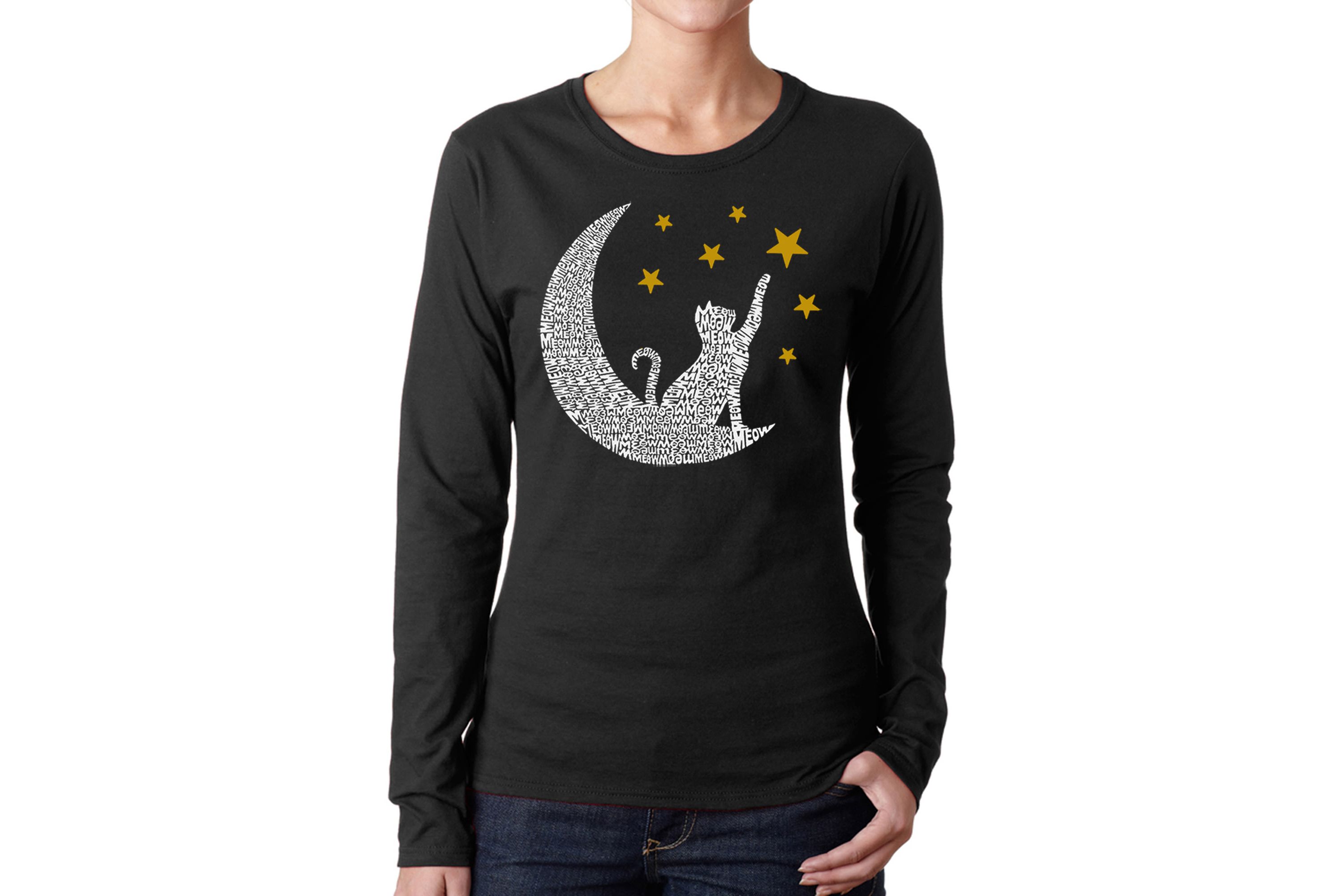 Cat Moon - Womens Word Art Long Sleeve T-Shirt
