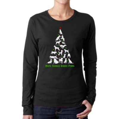LA Pop Art Here Comes Santa Paws - Women's Word Art Long Sleeve T-Shirt