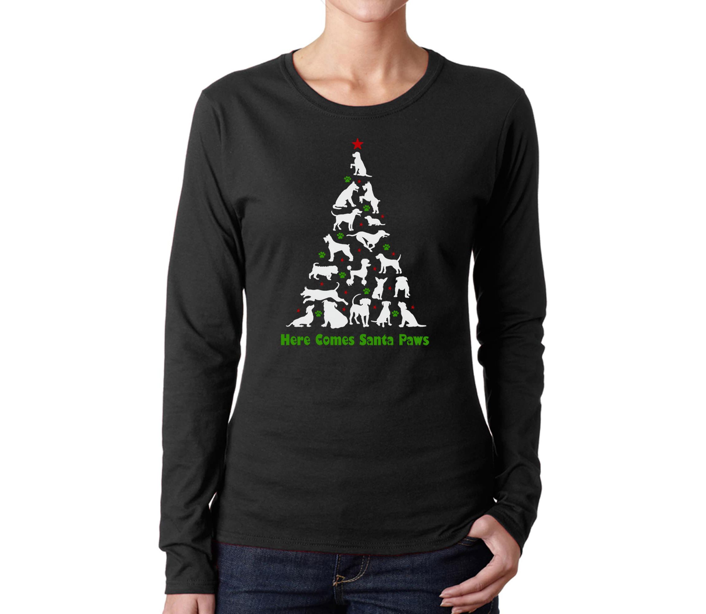 Here Comes Santa Paws - Womens Word Art Long Sleeve T-Shirt