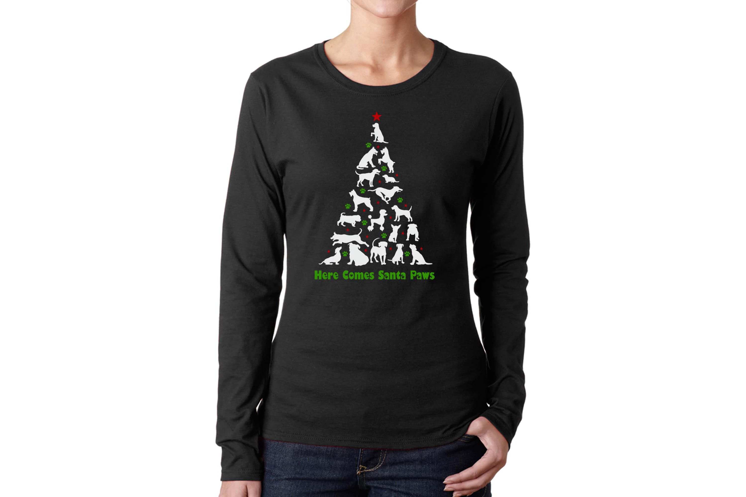 Here Comes Santa Paws - Womens Word Art Long Sleeve T-Shirt