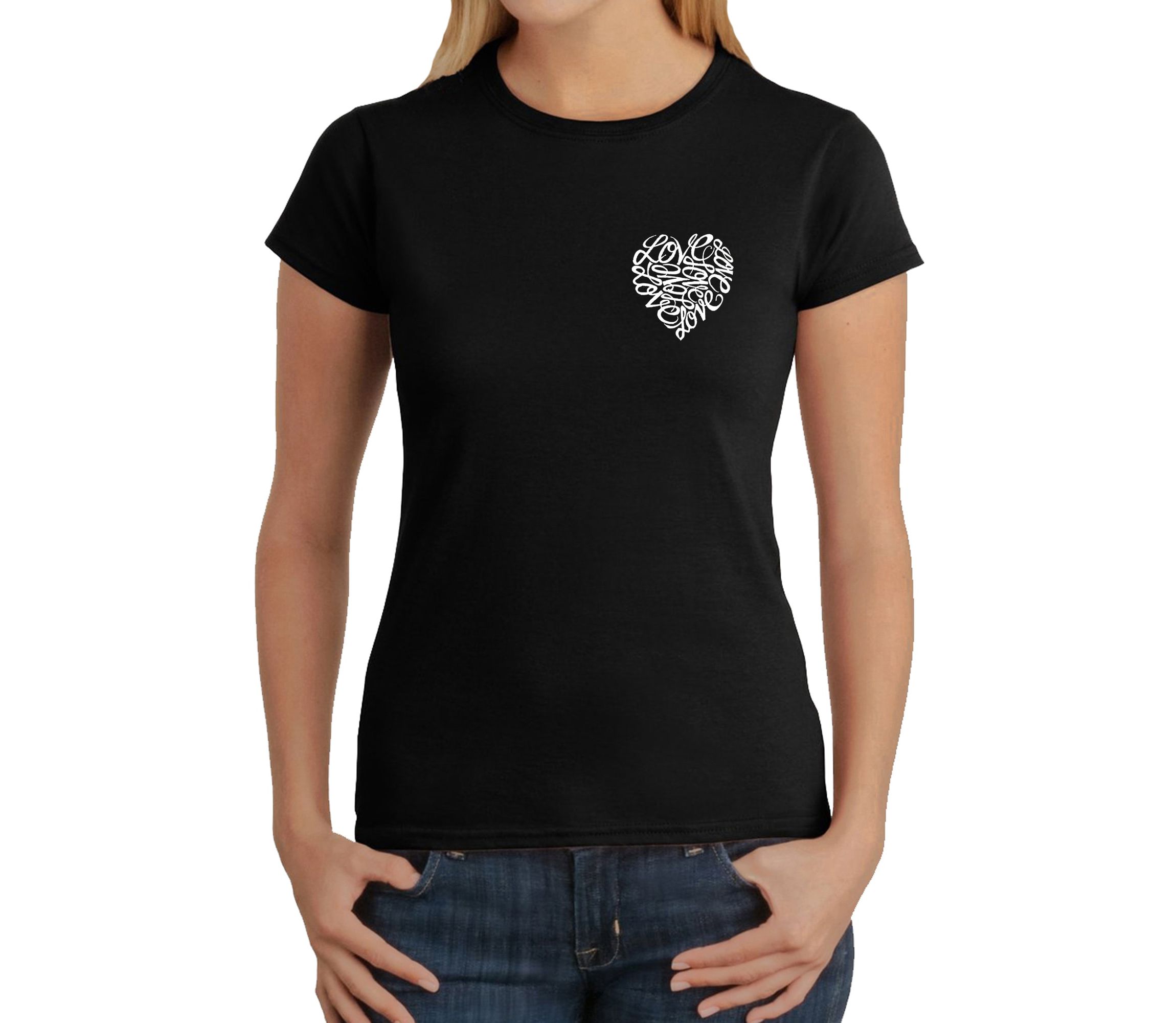 Cursive Heart - Womens Word Art T-Shirt