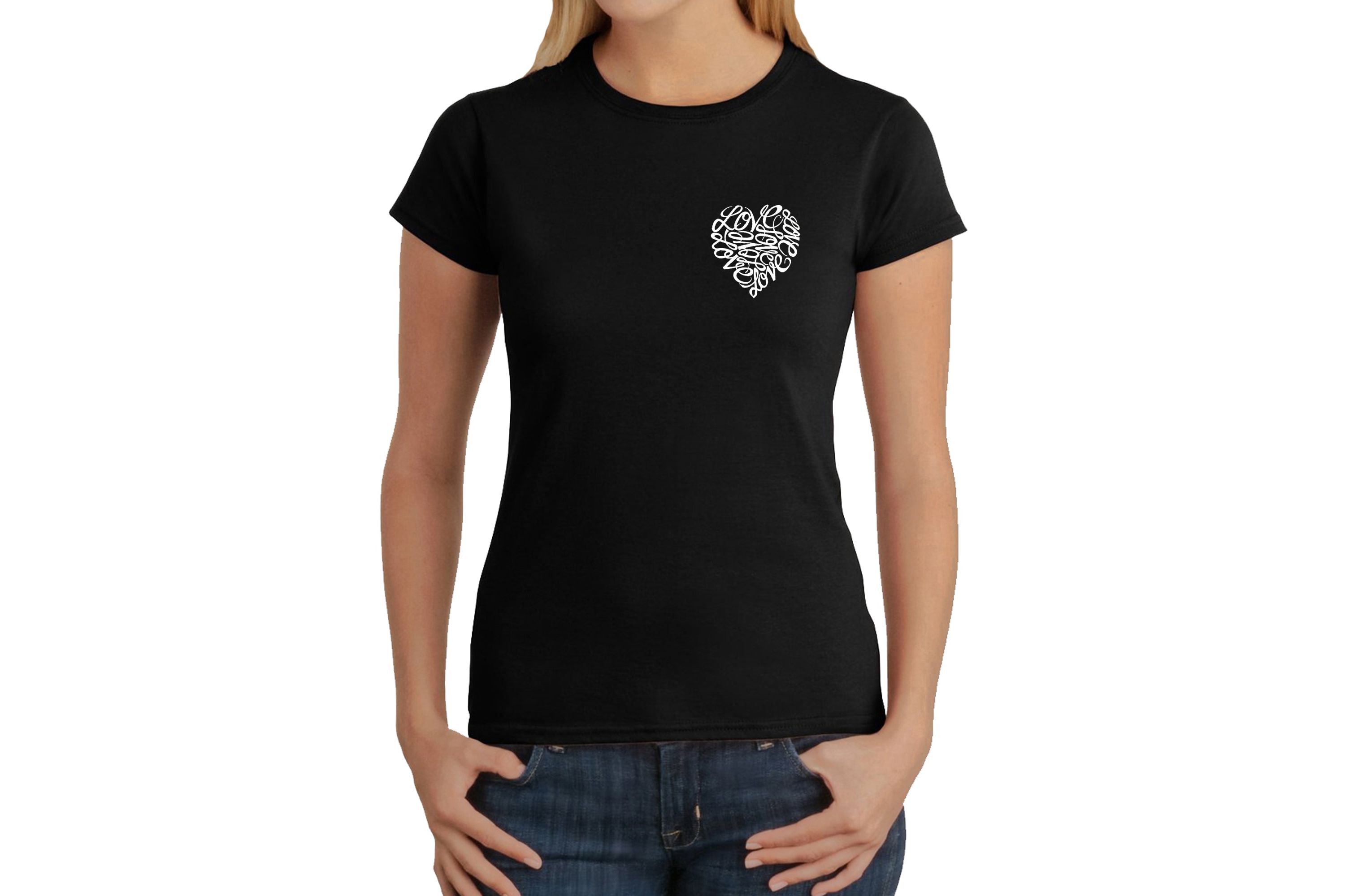 Cursive Heart - Womens Word Art T-Shirt