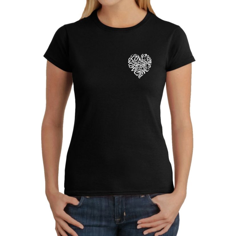 Cursive Heart - Womens Word Art T-Shirt