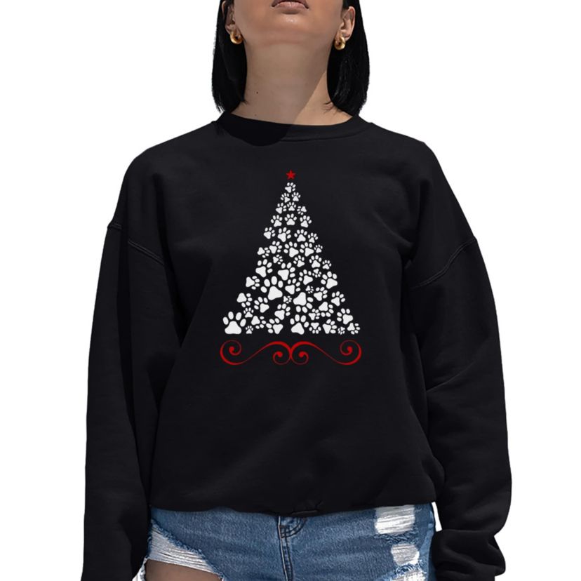 Paw Christmas Tree - Womens Word Art Crewneck Sweatshirt