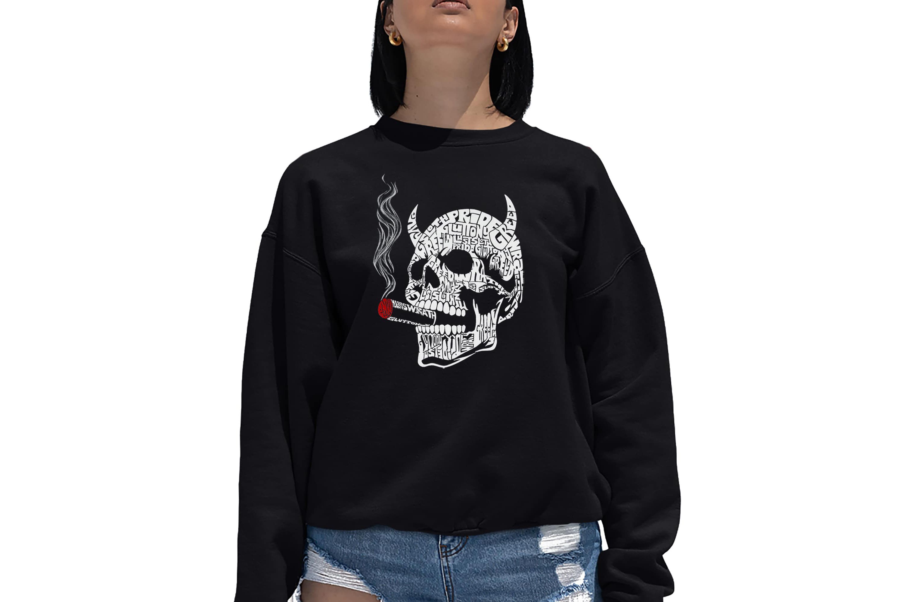 7 Deadly Sins Skull - Womens Word Art Crewneck Sweatshirt