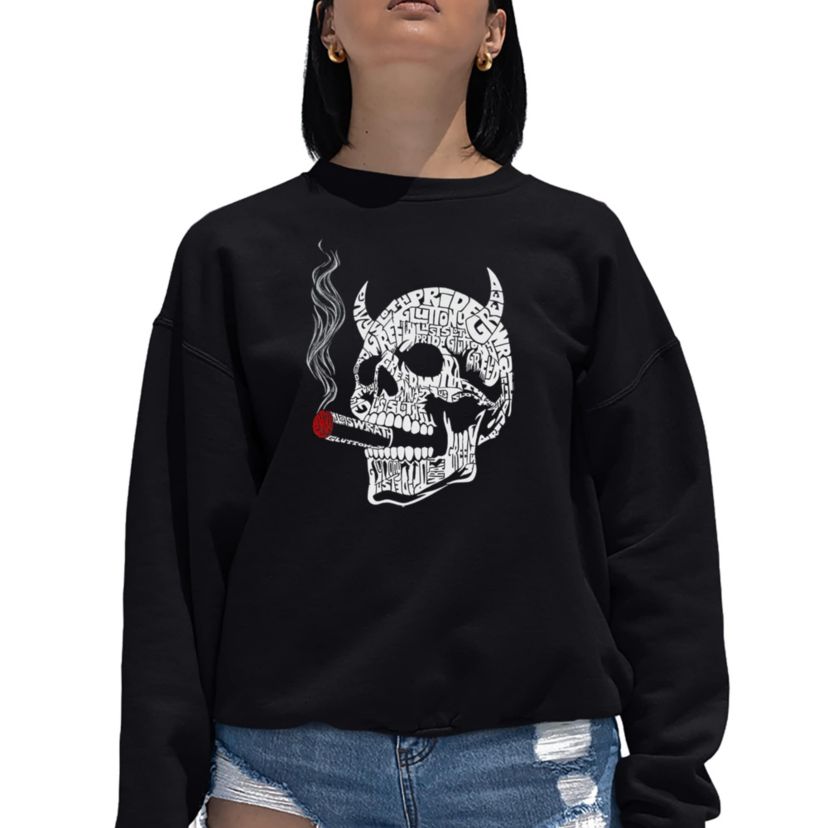7 Deadly Sins Skull - Womens Word Art Crewneck Sweatshirt