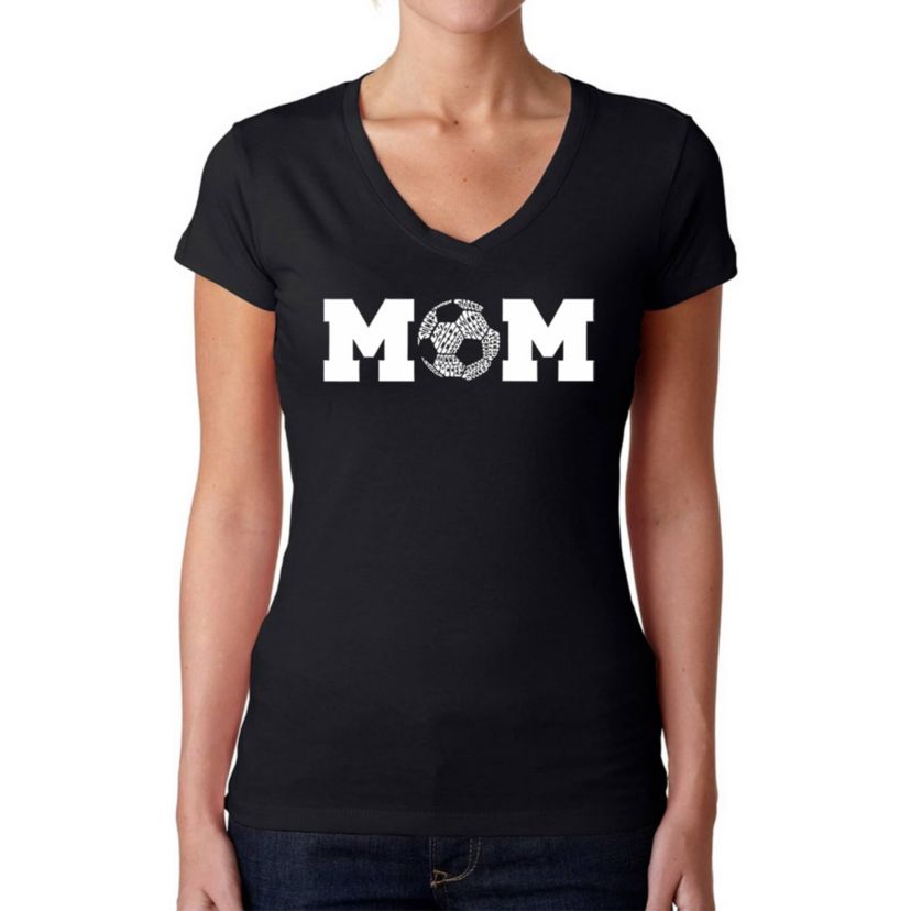 Soccer Mom - Womens Word Art V-Neck T-Shirt