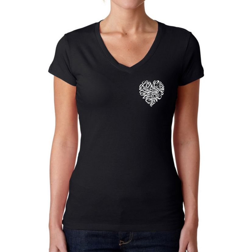 Cursive Heart - Womens Word Art V-Neck T-Shirt