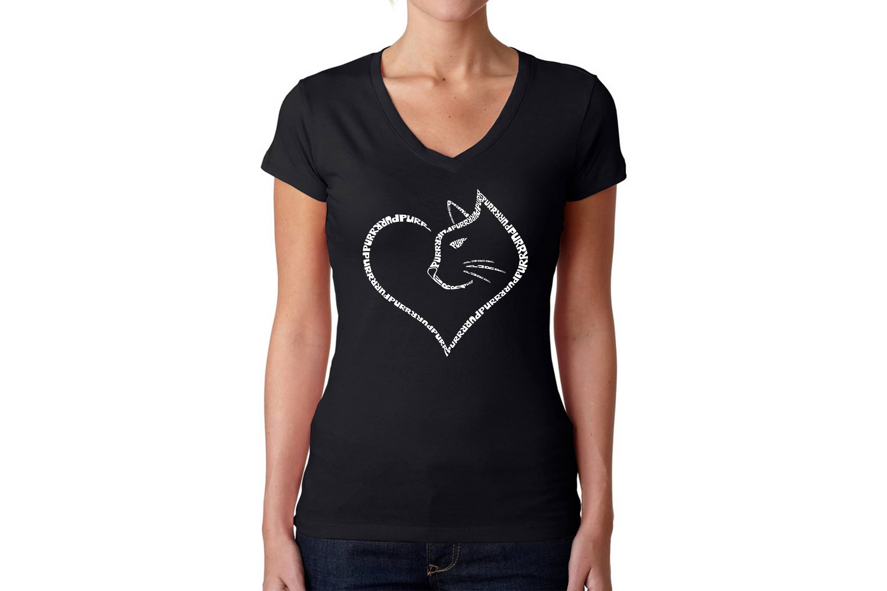 Cat Heart - Womens Word Art V-Neck T-Shirt