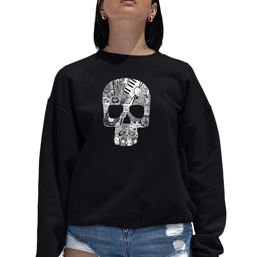 Rock n Roll Skull - Womens Word Art Crewneck Sweatshirt