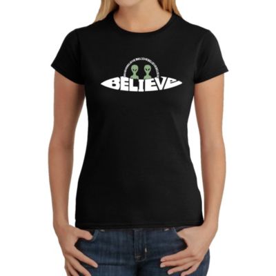 LA Pop Art Believe UFO - Women's Word Art T-Shirt