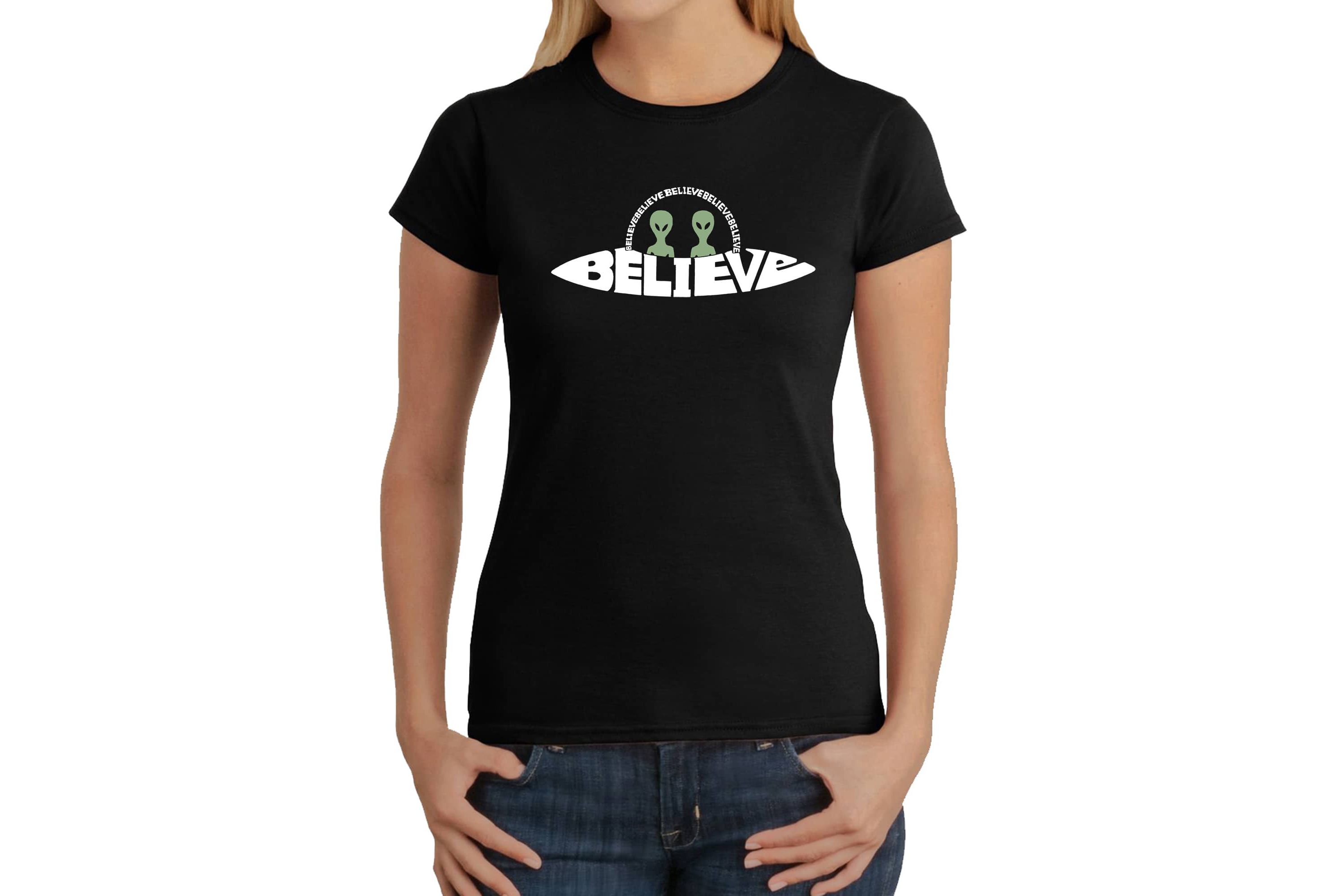 Believe UFO - Womens Word Art T-Shirt