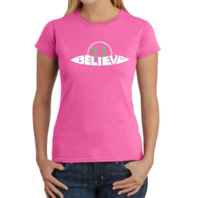 LA Pop Art Believe UFO - Women's Word Art T-Shirt, Pink, Medium