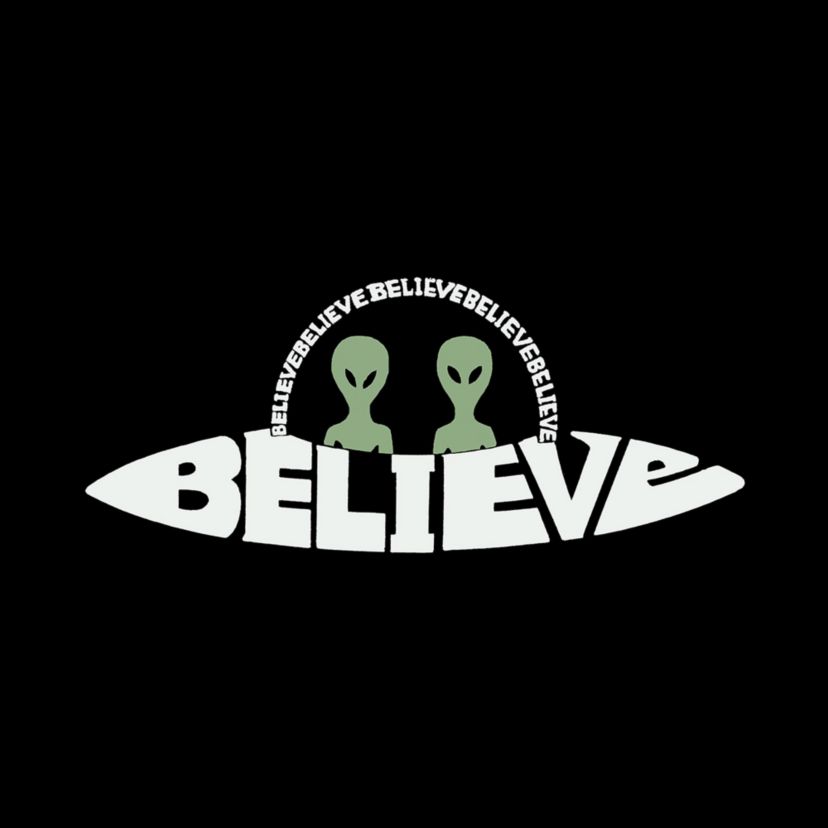 Believe UFO - Womens Word Art T-Shirt