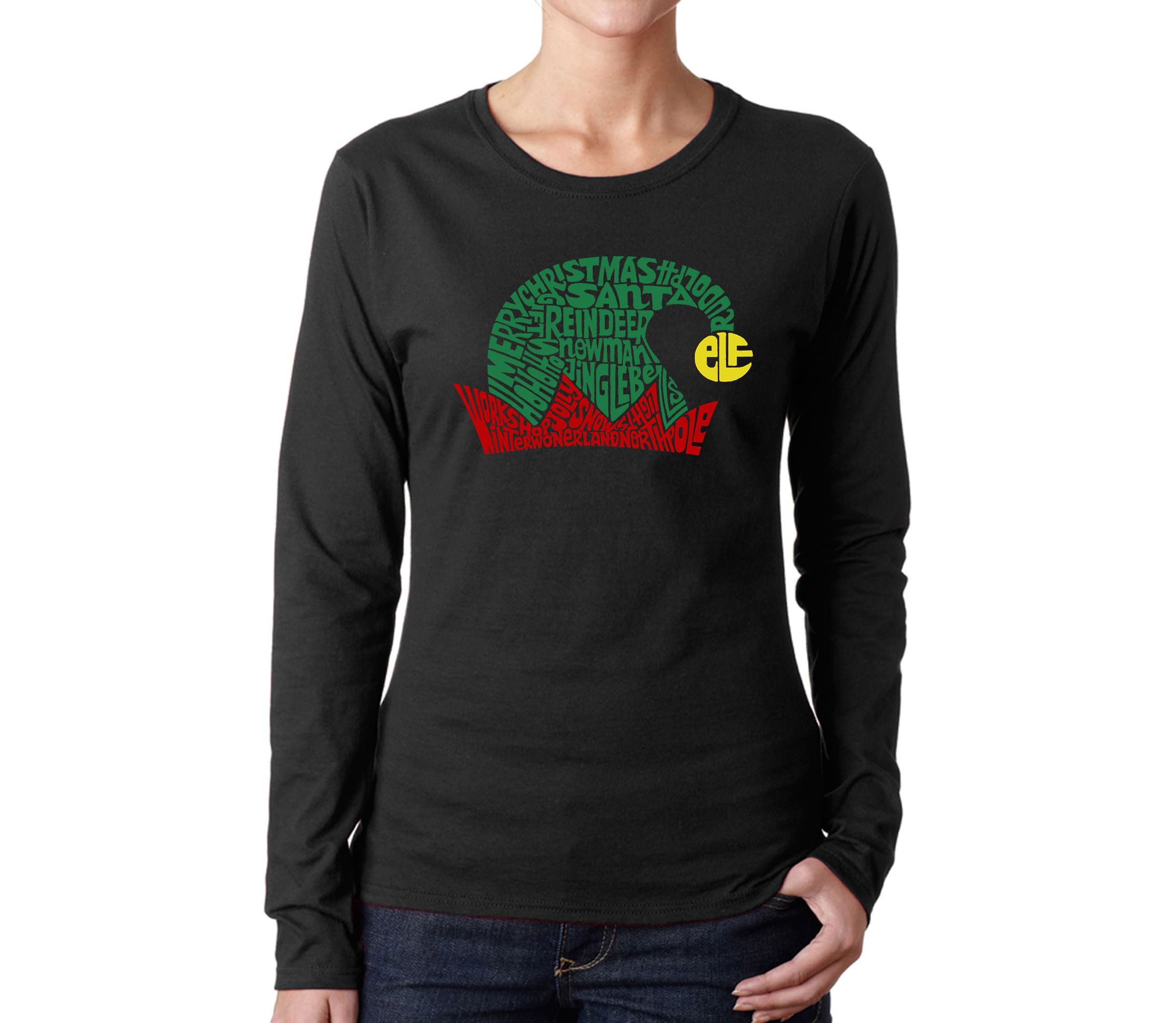 Christmas Elf Hat - Womens Word Art Long Sleeve T-Shirt