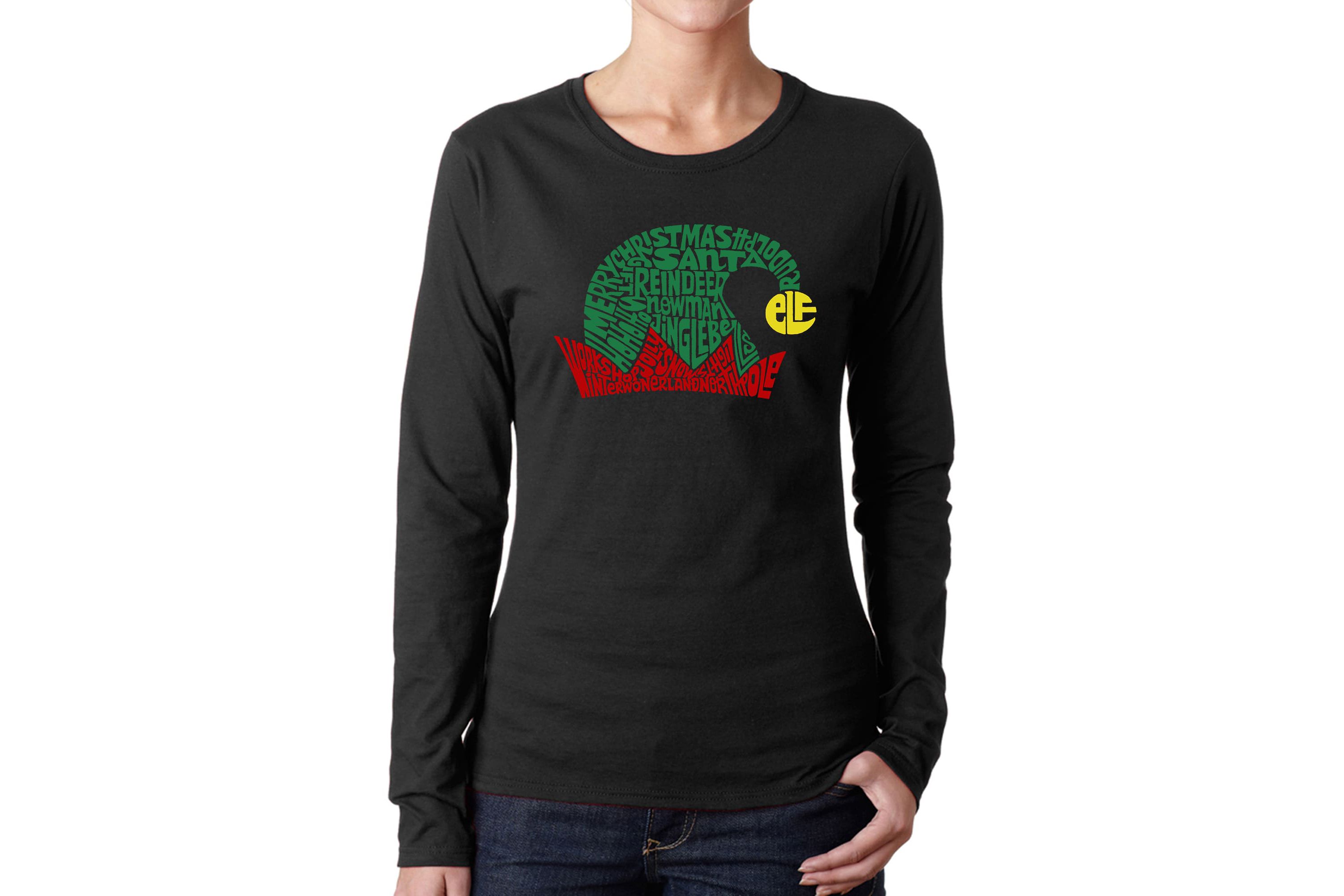 Christmas Elf Hat - Womens Word Art Long Sleeve T-Shirt