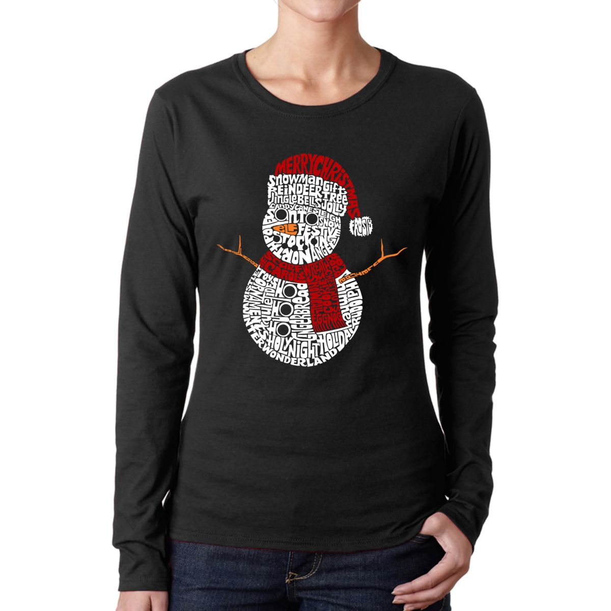 Christmas Snowman - Womens Word Art Long Sleeve T-Shirt