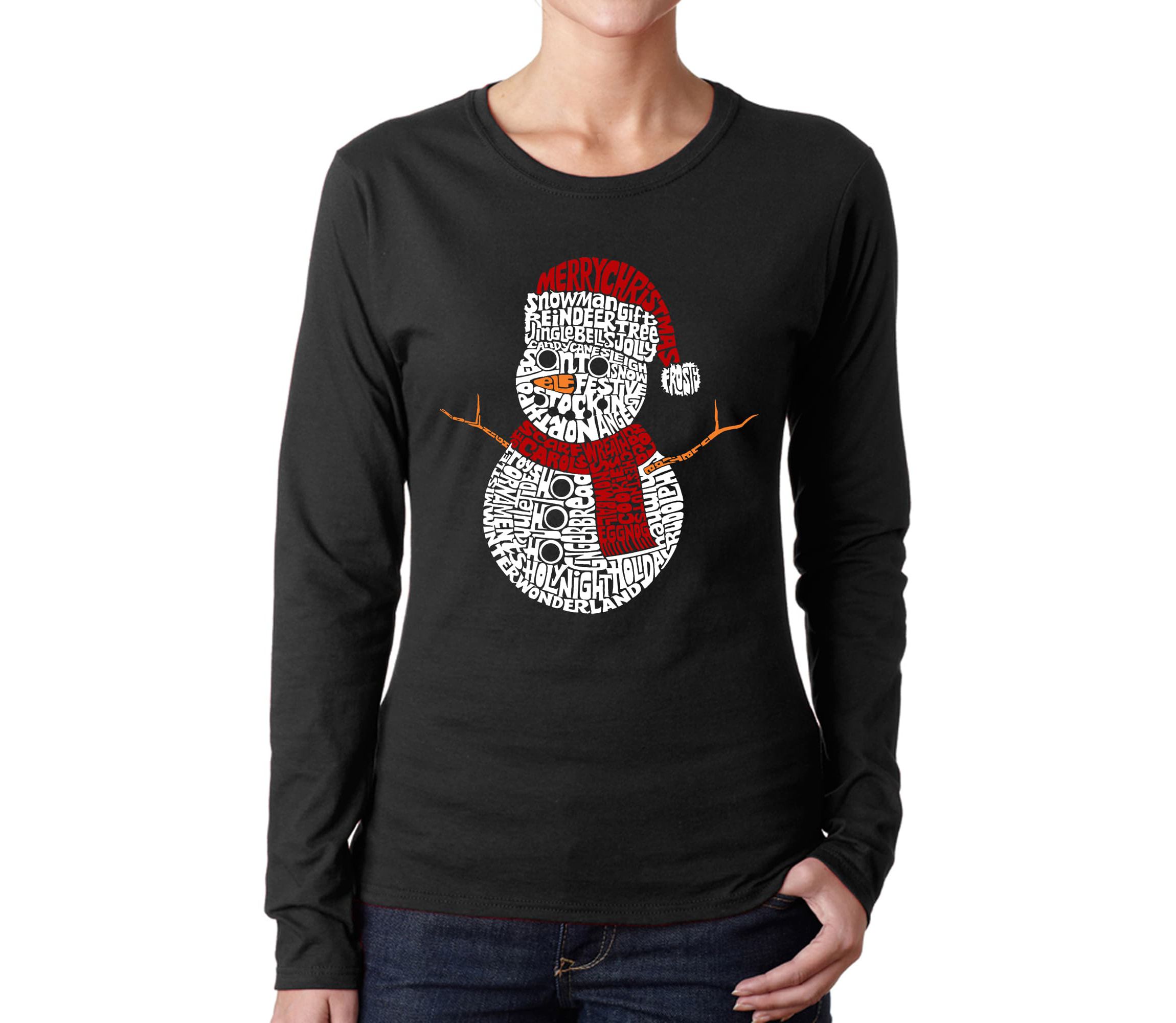 Christmas Snowman - Womens Word Art Long Sleeve T-Shirt