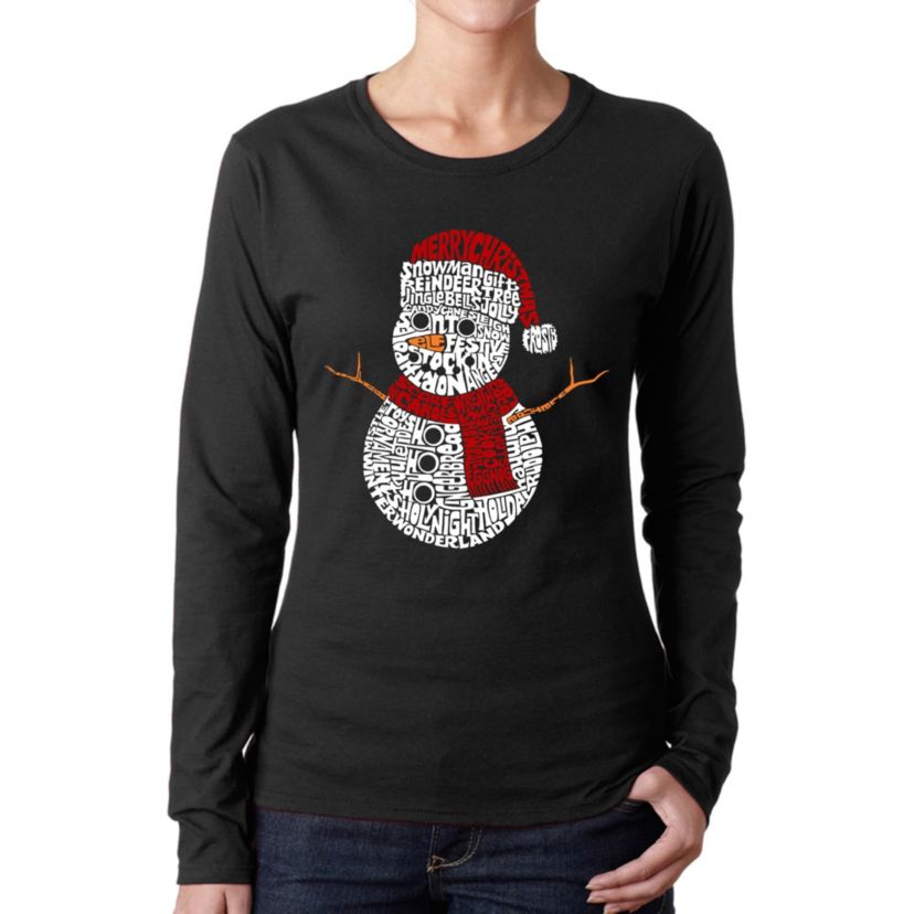 Christmas Snowman - Womens Word Art Long Sleeve T-Shirt