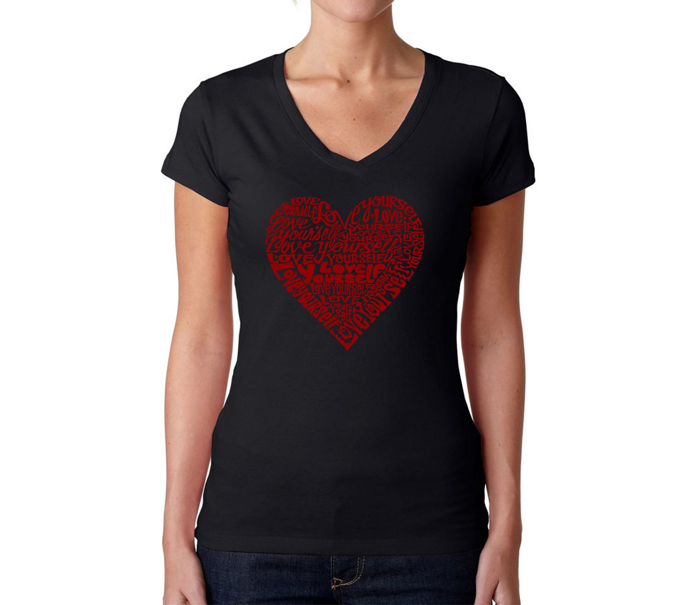 Love Yourself - Womens Word Art V-Neck T-Shirt
