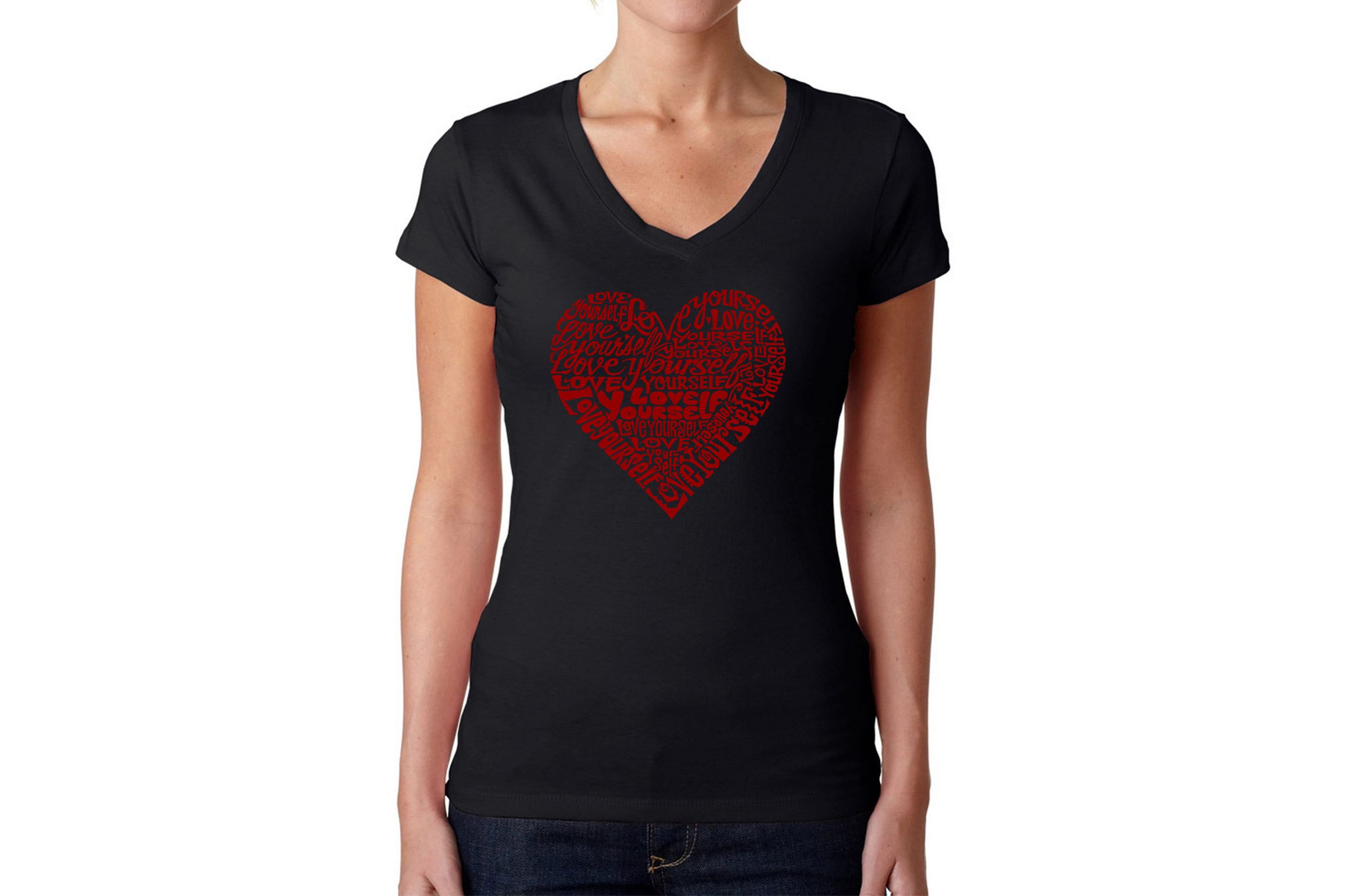 Love Yourself - Womens Word Art V-Neck T-Shirt