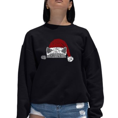 LA Pop Art Christmas Peeking Cat - Women's Word Art Crewneck Sweatshirt, Black, 2XL