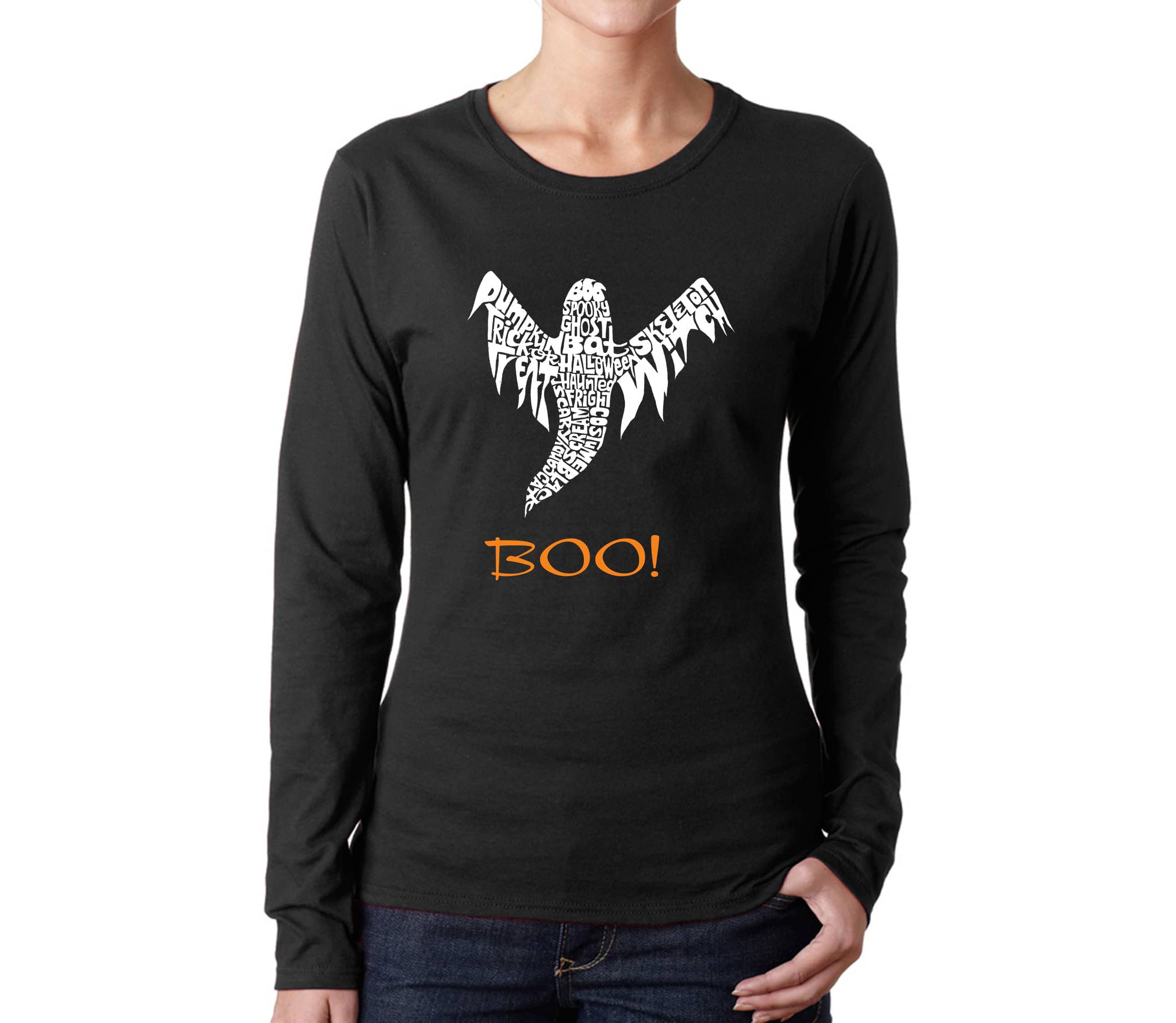 Halloween Ghost - Womens Word Art Long Sleeve T-Shirt