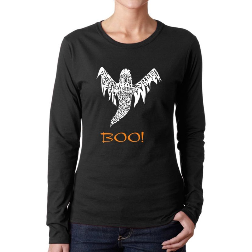 Halloween Ghost - Womens Word Art Long Sleeve T-Shirt