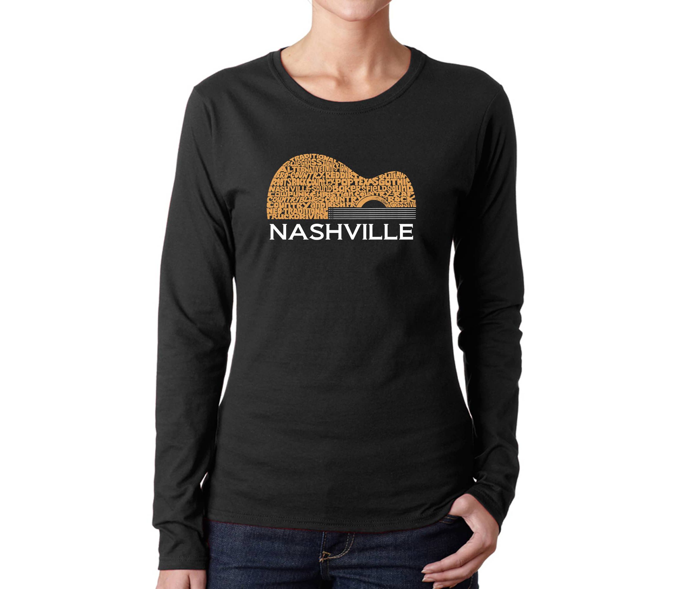 Nashville Guitar - Womens Word Art Long Sleeve T-Shirt