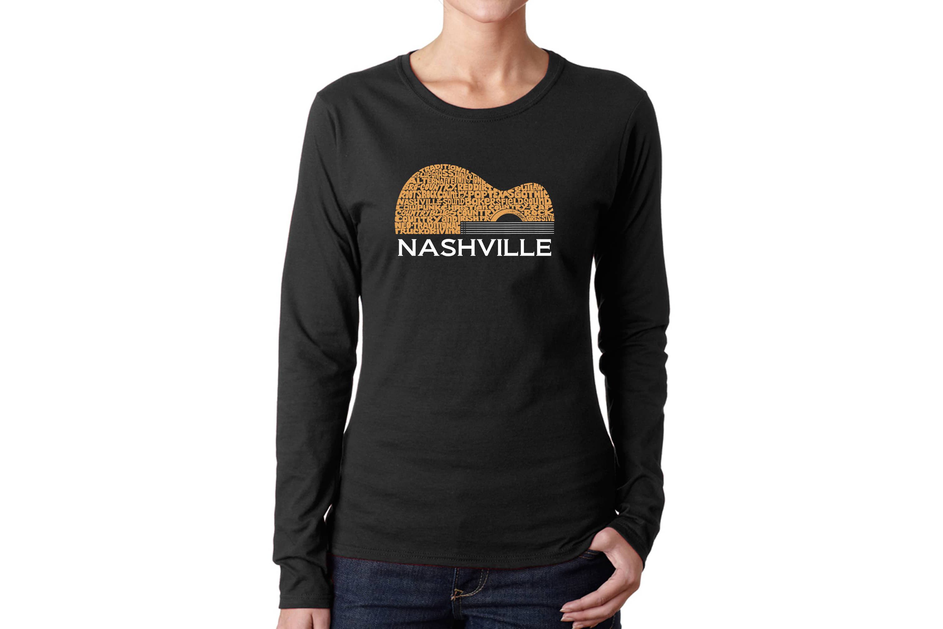 Nashville Guitar - Womens Word Art Long Sleeve T-Shirt