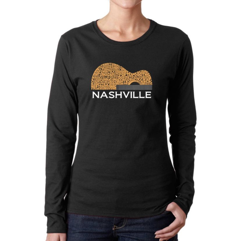 Nashville Guitar - Womens Word Art Long Sleeve T-Shirt