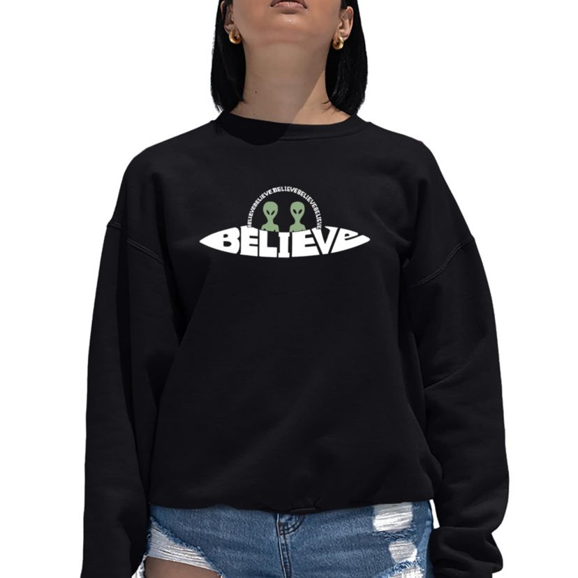 Believe UFO - Womens Word Art Crewneck Sweatshirt
