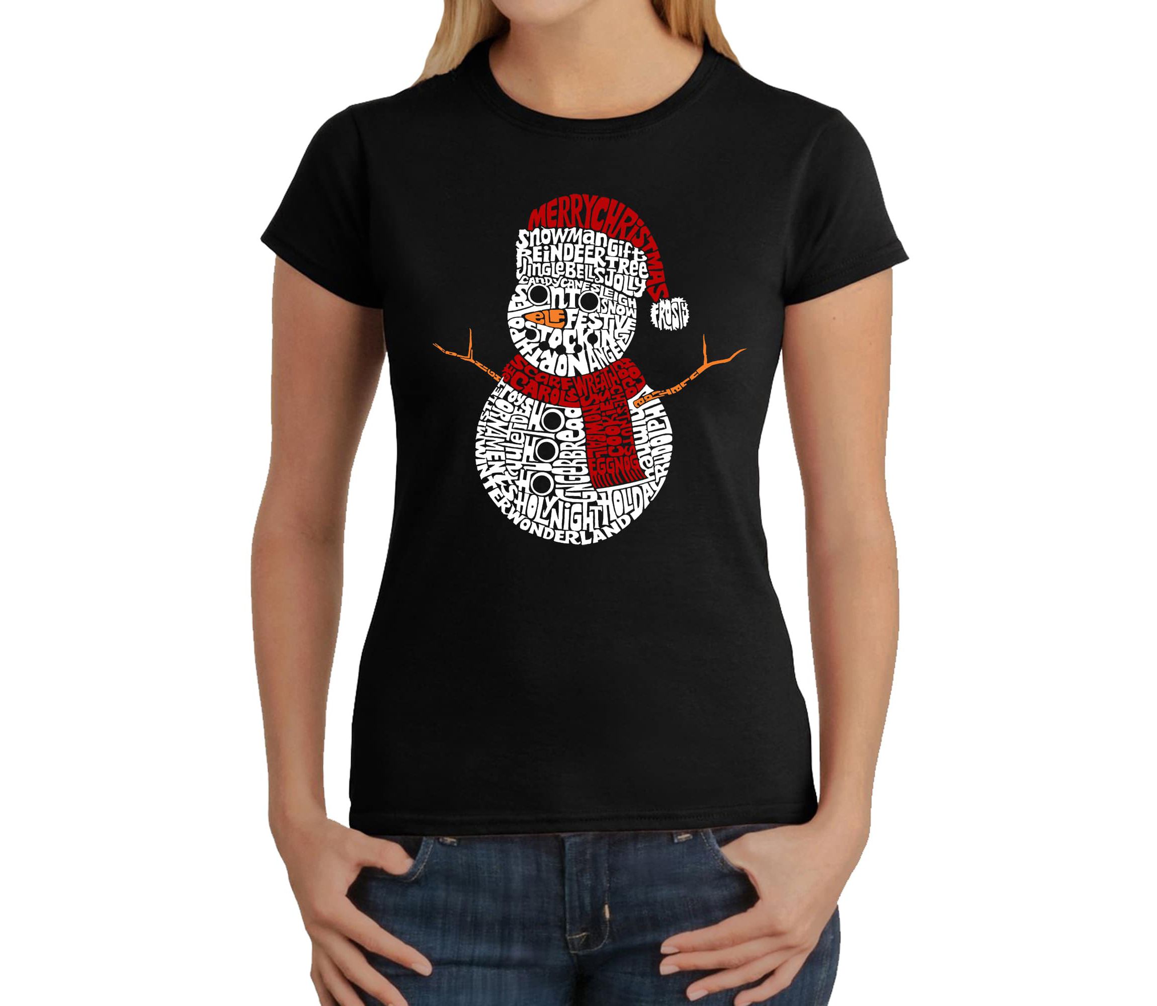 Christmas Snowman - Womens Word Art T-Shirt