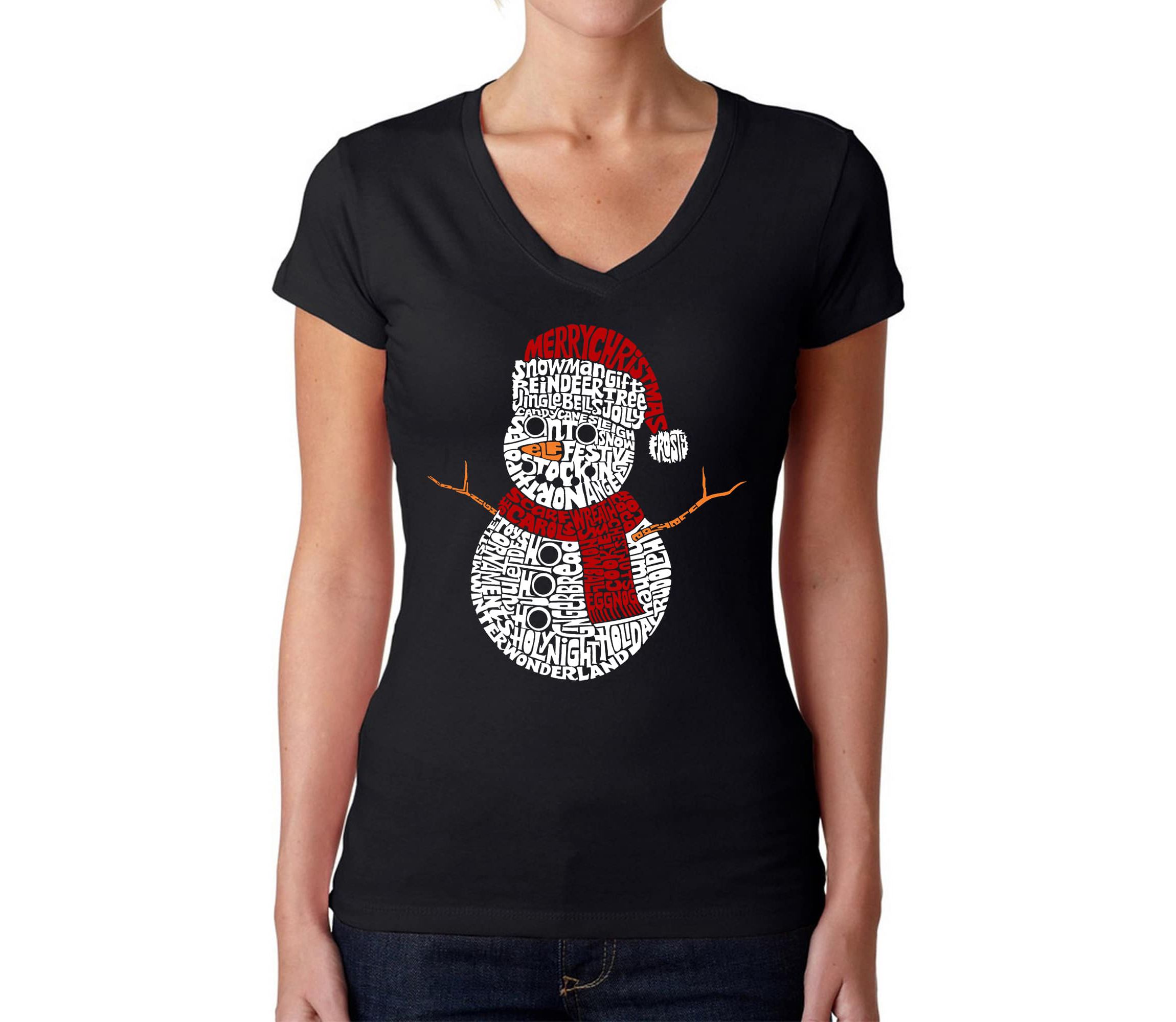 Christmas Snowman - Womens Word Art V-Neck T-Shirt