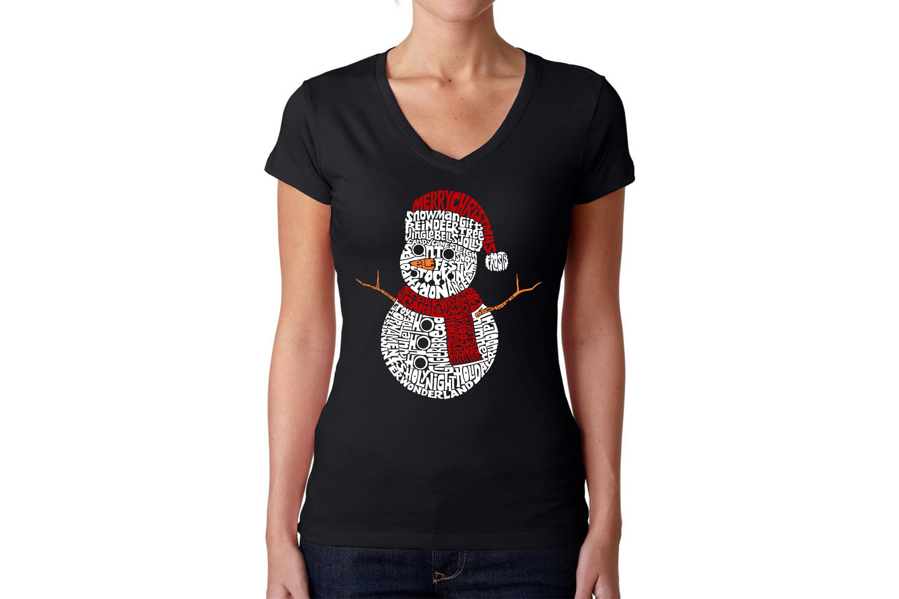 Christmas Snowman - Womens Word Art V-Neck T-Shirt